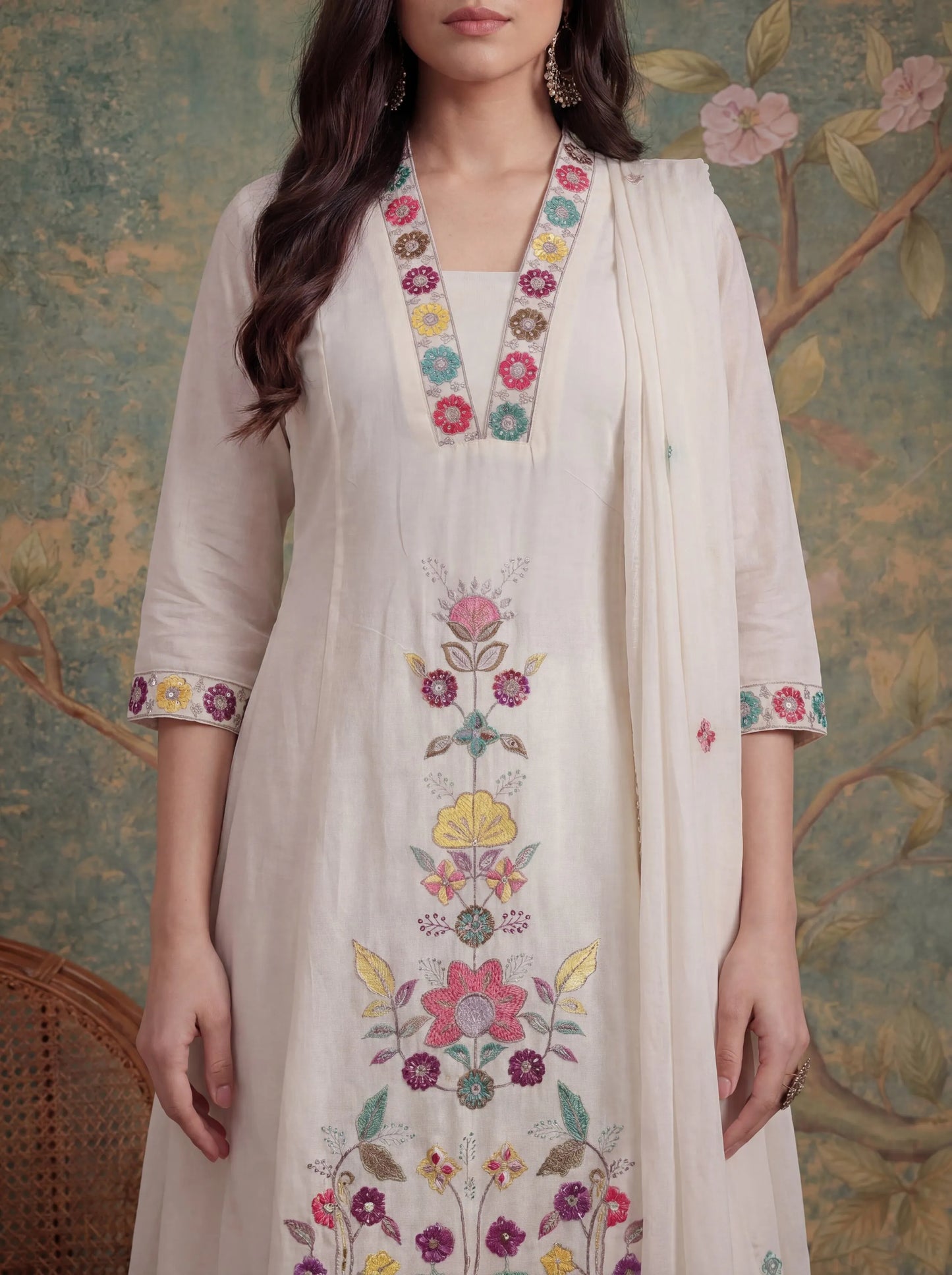 Cotton Thared Work Sequins Work Have A Linin Kurta Pant Dupatta Set