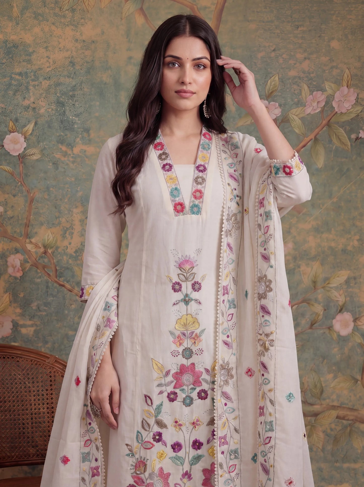 Cotton Thared Work Sequins Work Have A Linin Kurta Pant Dupatta Set