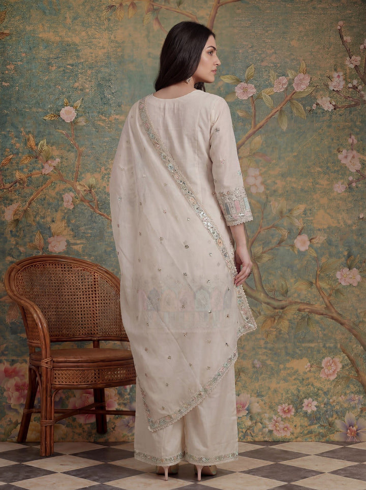 Cotton Thared Work  Kurta Pant Dupatta Set
