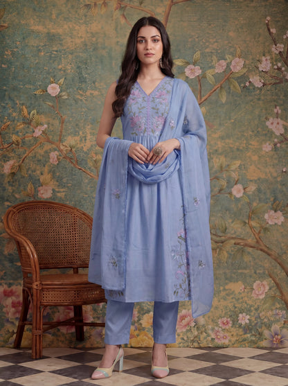 Mull Chanderi Have A Lining Pleated Kurta Dupatta Pant Set