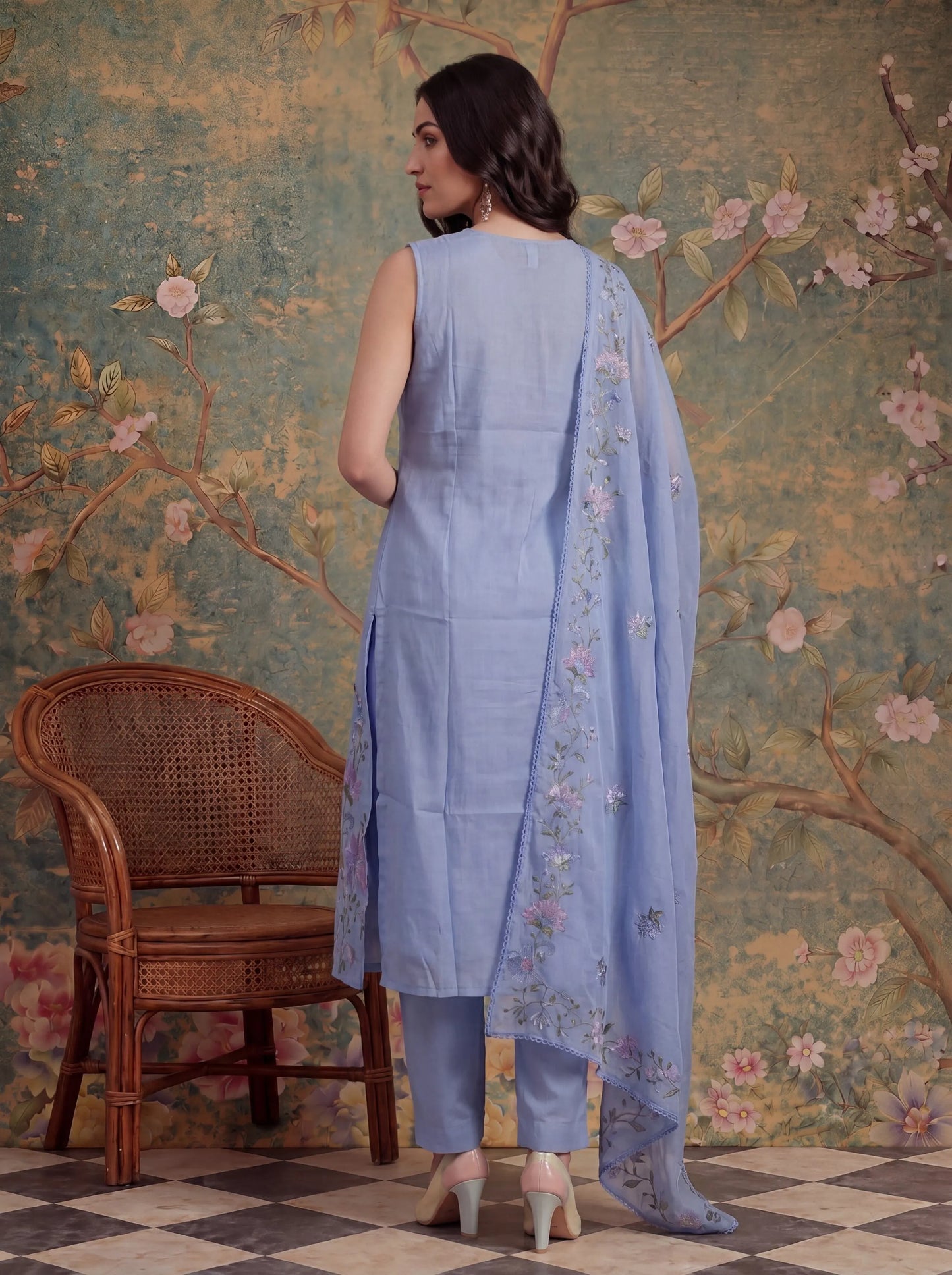 Mull Chanderi Have A Lining Pleated Kurta Dupatta Pant Set