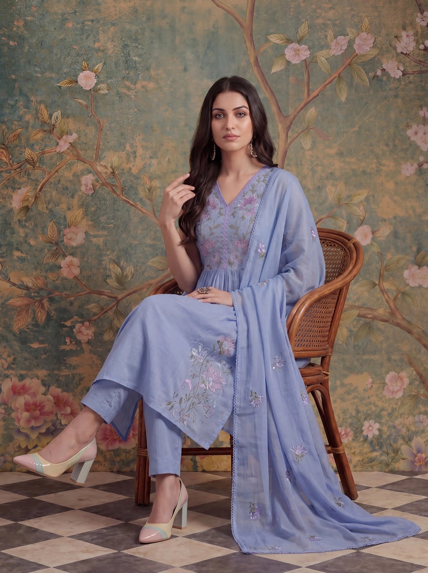 Mull Chanderi Have A Lining Pleated Kurta Dupatta Pant Set