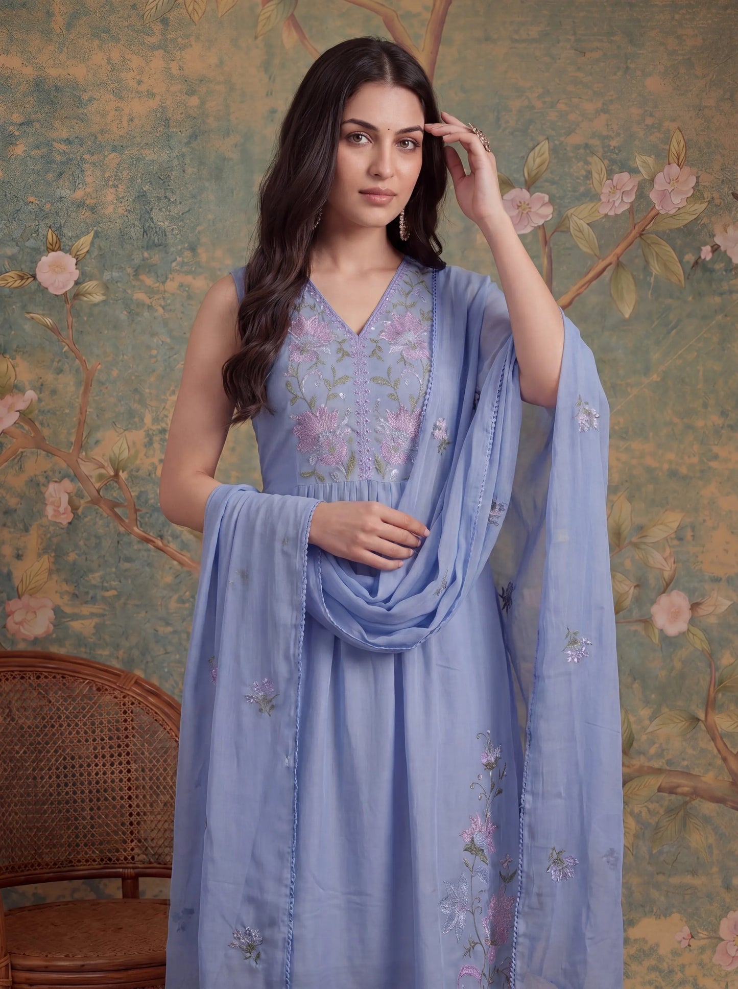 Mull Chanderi Have A Lining Pleated Kurta Dupatta Pant Set