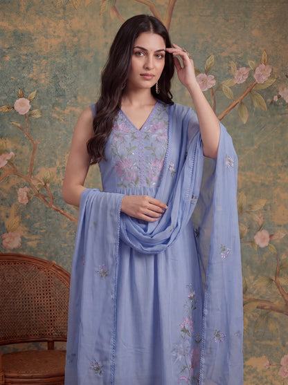 Mull Chanderi Have A Lining Pleated Kurta Dupatta Pant Set