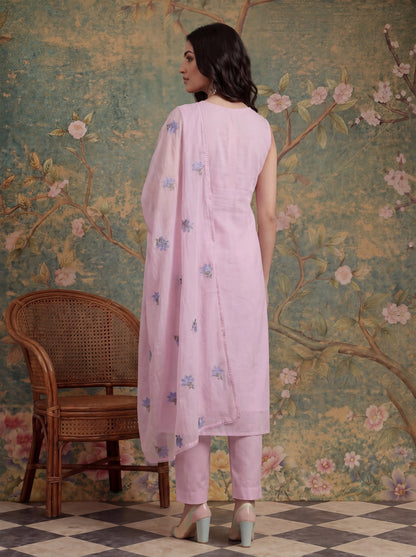 Mull Chanderi Have A Lining Pleated Kurta Dupatta Pant Set
