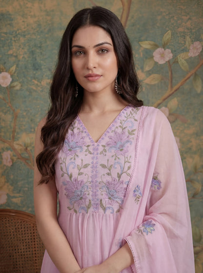 Mull Chanderi Have A Lining Pleated Kurta Dupatta Pant Set
