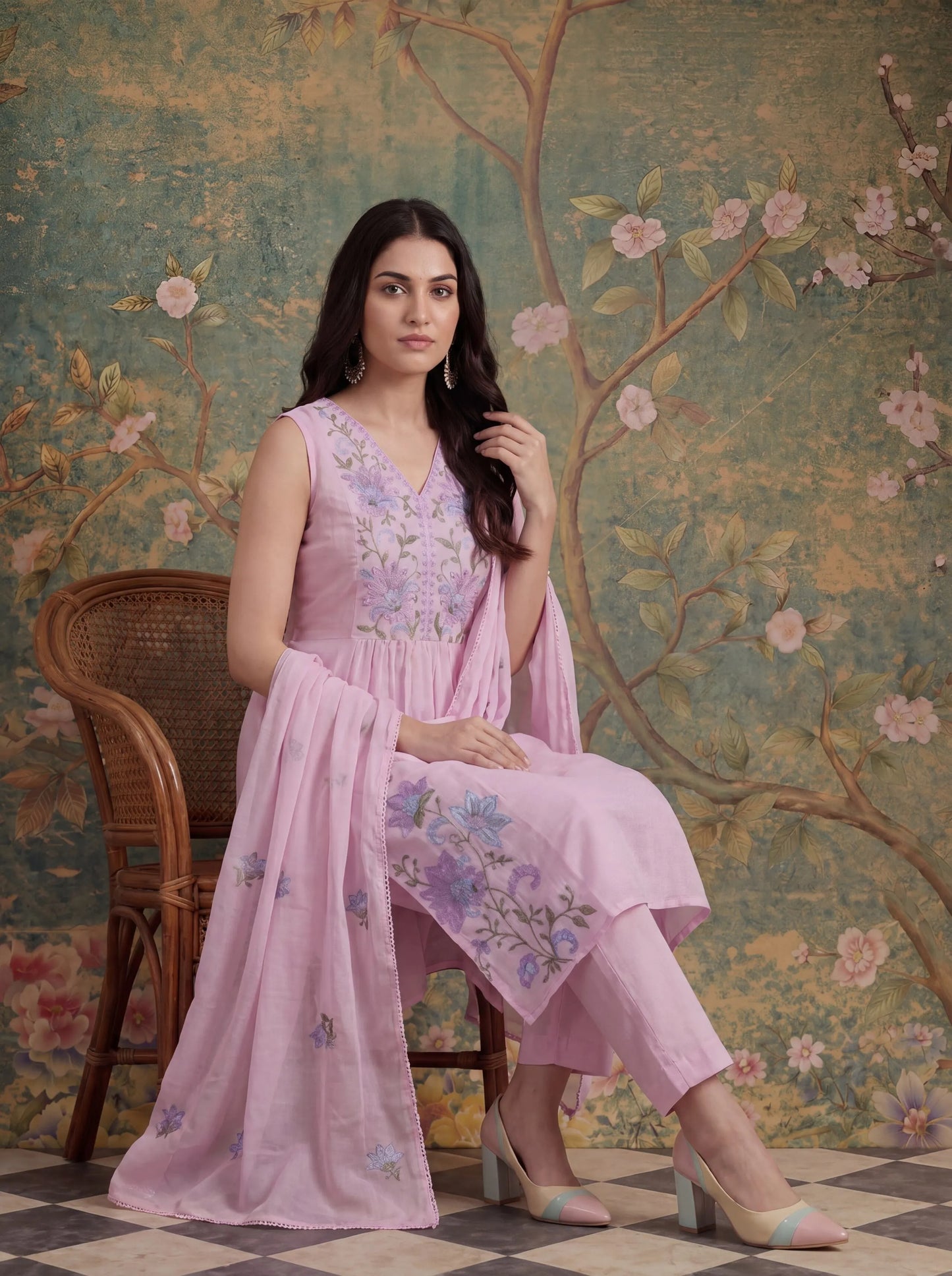Mull Chanderi Have A Lining Pleated Kurta Dupatta Pant Set