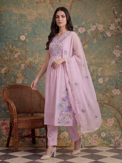 Mull Chanderi Have A Lining Pleated Kurta Dupatta Pant Set