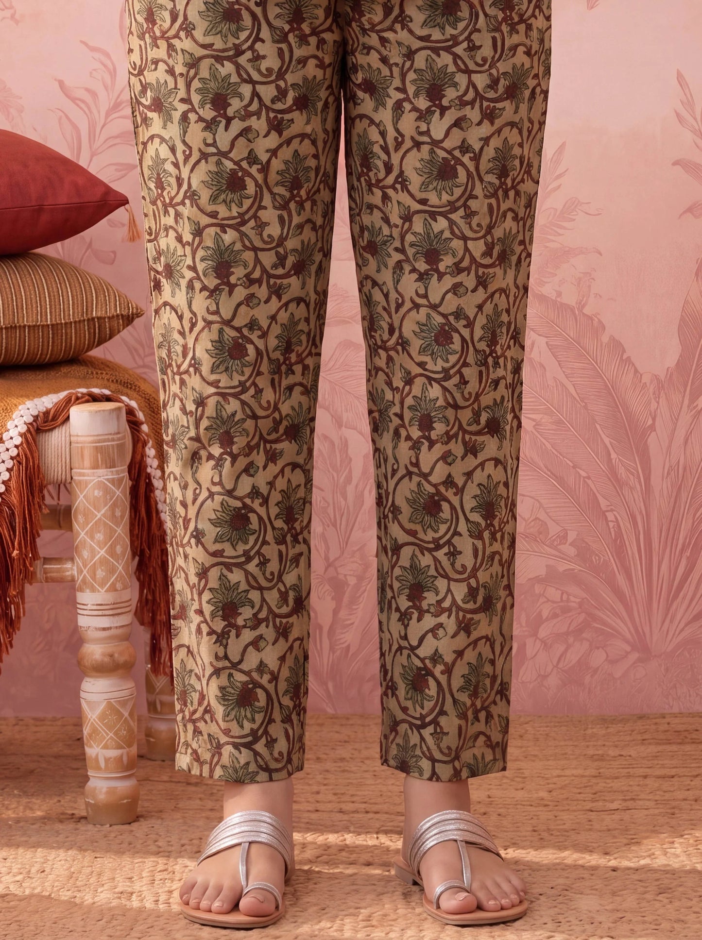 Straight Pure Cotton Floral Sequins Work Kurta Trouser Dupatta Set