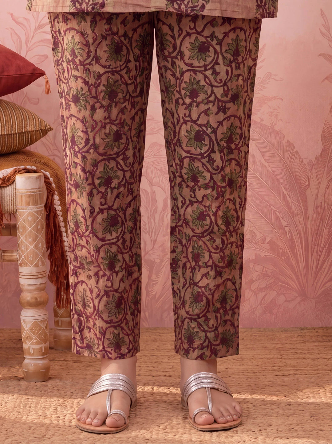 Straight Pure Cotton Floral Sequins Work Kurta Trouser Dupatta Set