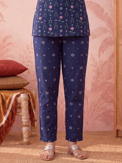 Straight Pure Cotton Floral Sequins Work Kurta Trouser Dupatta Set