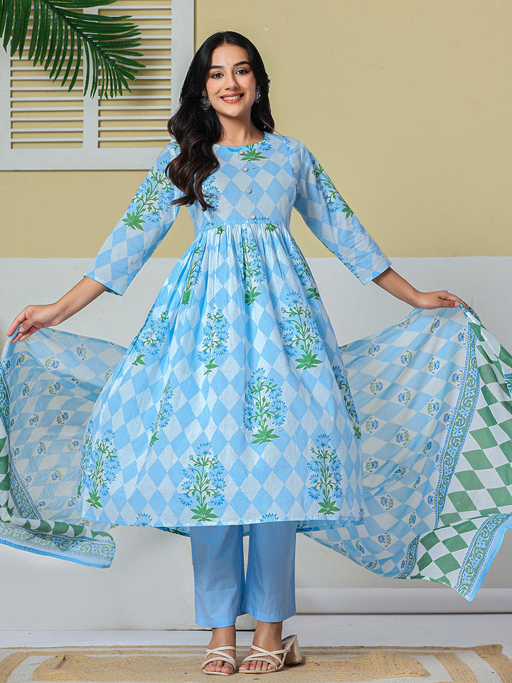 Pure Cotton Maternity Kurta Pant With Dupatta Set