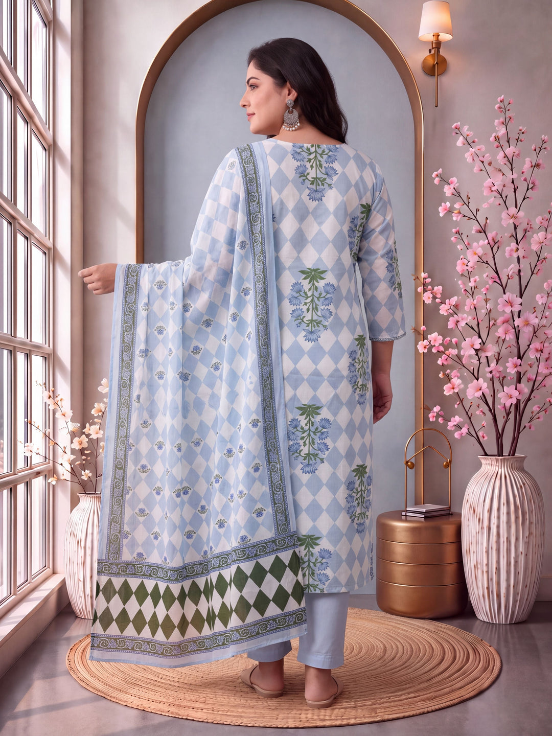 Cotton Straight Plus Size Kurta Pant Dupatta Set
