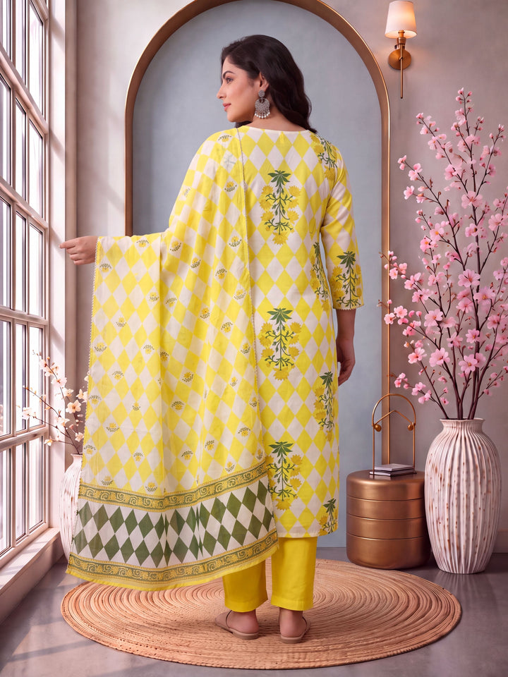Cotton Straight Plus Size Kurta Pant Dupatta Set