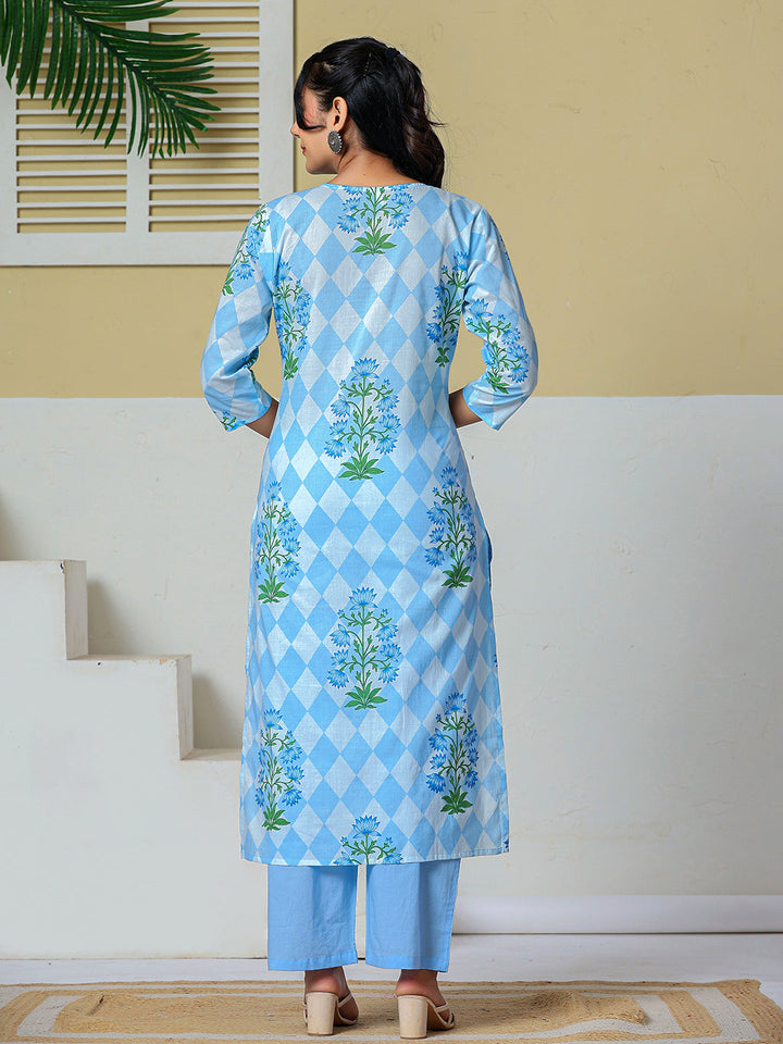 Cotton Straight Kurta Pant Dupatta Set