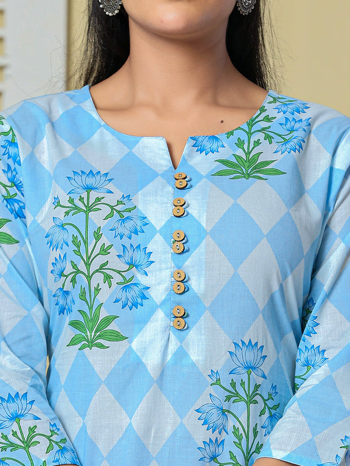 Cotton Straight Kurta Pant Dupatta Set