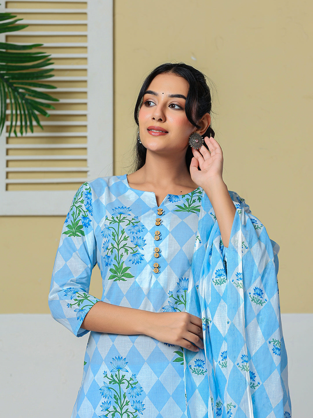 Cotton Straight Kurta Pant Dupatta Set