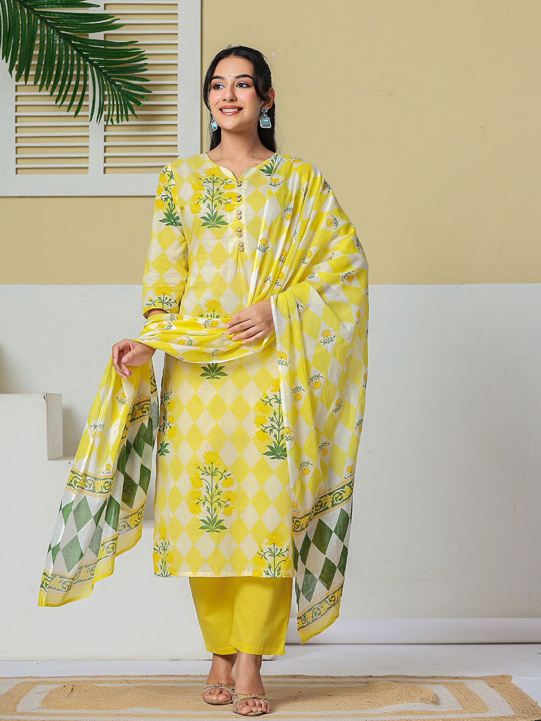 Cotton Straight Kurta Pant Dupatta Set