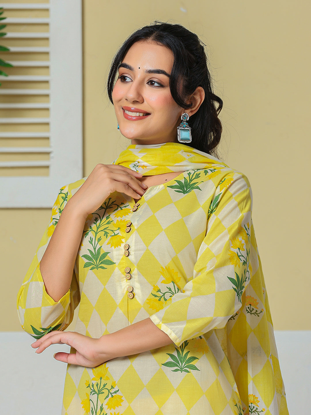 Cotton Straight Kurta Pant Dupatta Set
