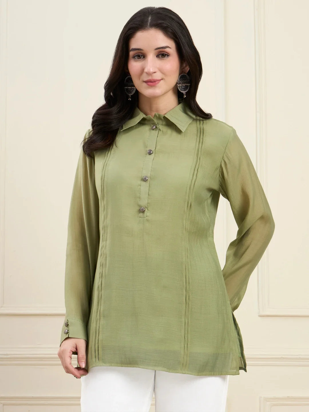 Mul Chanderi Pintuck Style Shirt