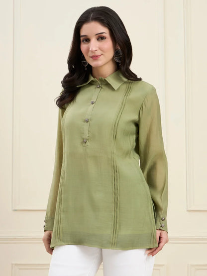 Mul Chanderi Pintuck Style Shirt