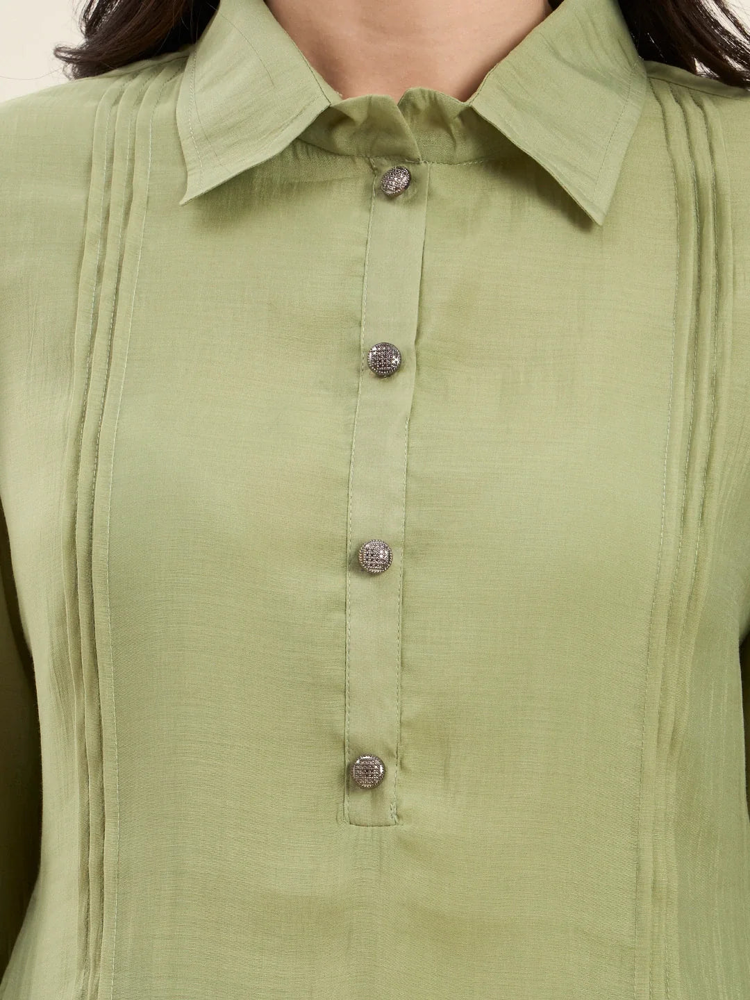 Mul Chanderi Pintuck Style Shirt