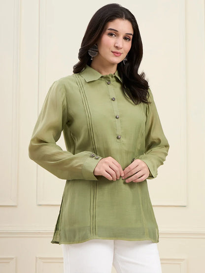 Mul Chanderi Pintuck Style Shirt