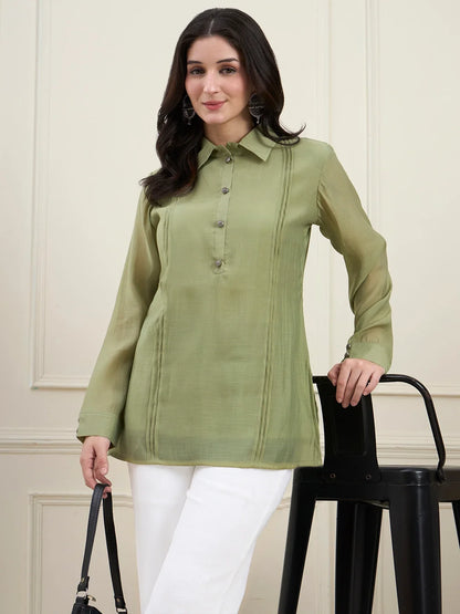Mul Chanderi Pintuck Style Shirt
