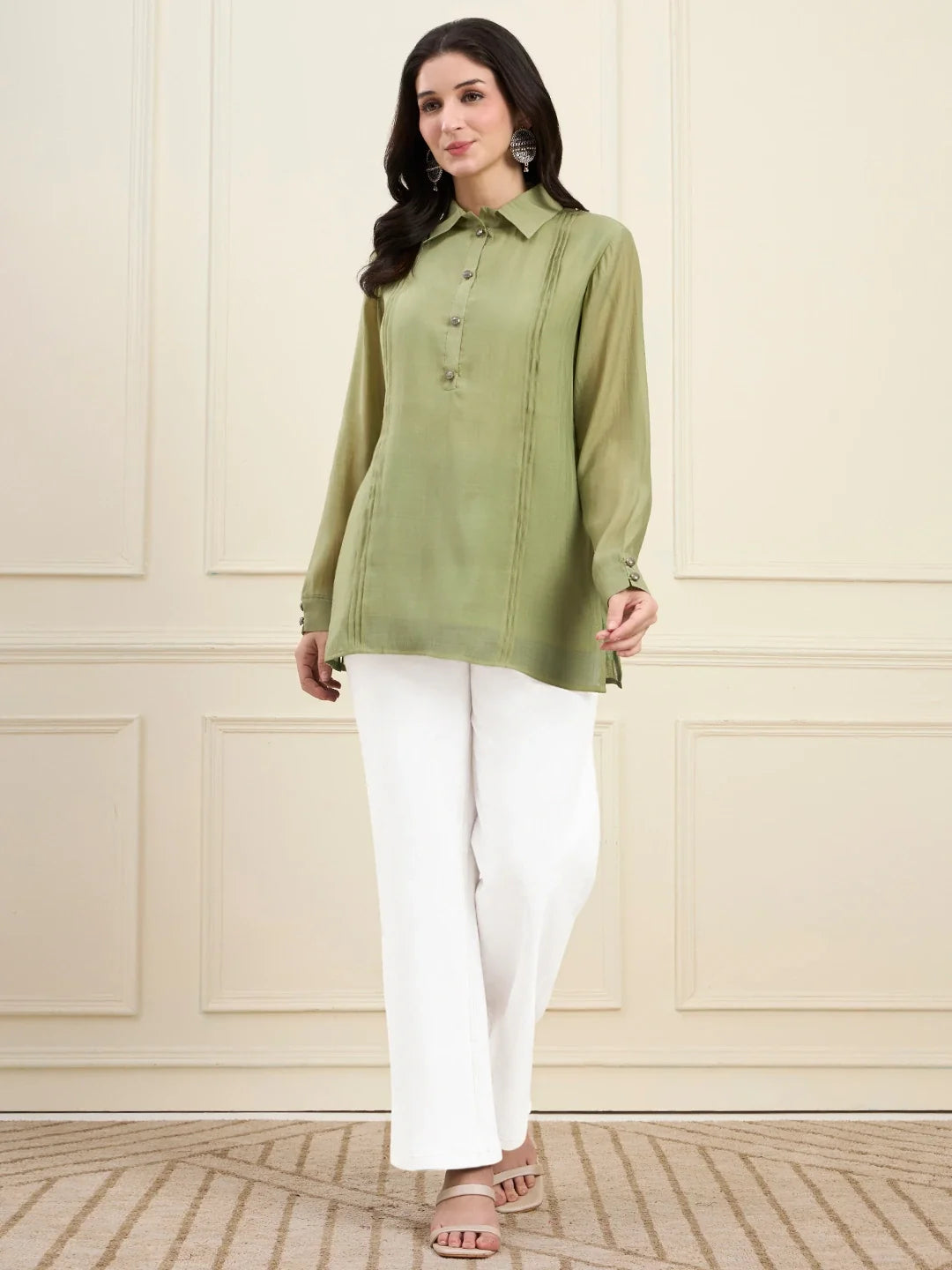 Mul Chanderi Pintuck Style Shirt