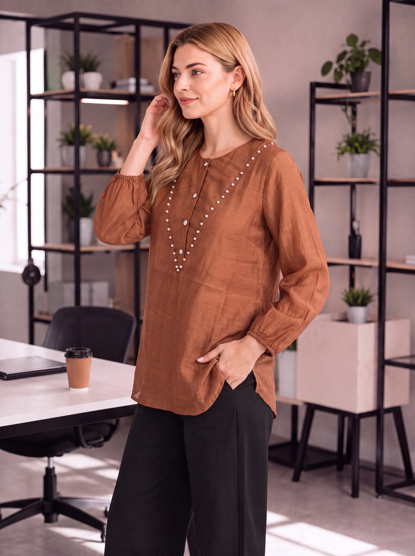 Mul Chanderi Puff Sleeve Style Shirt