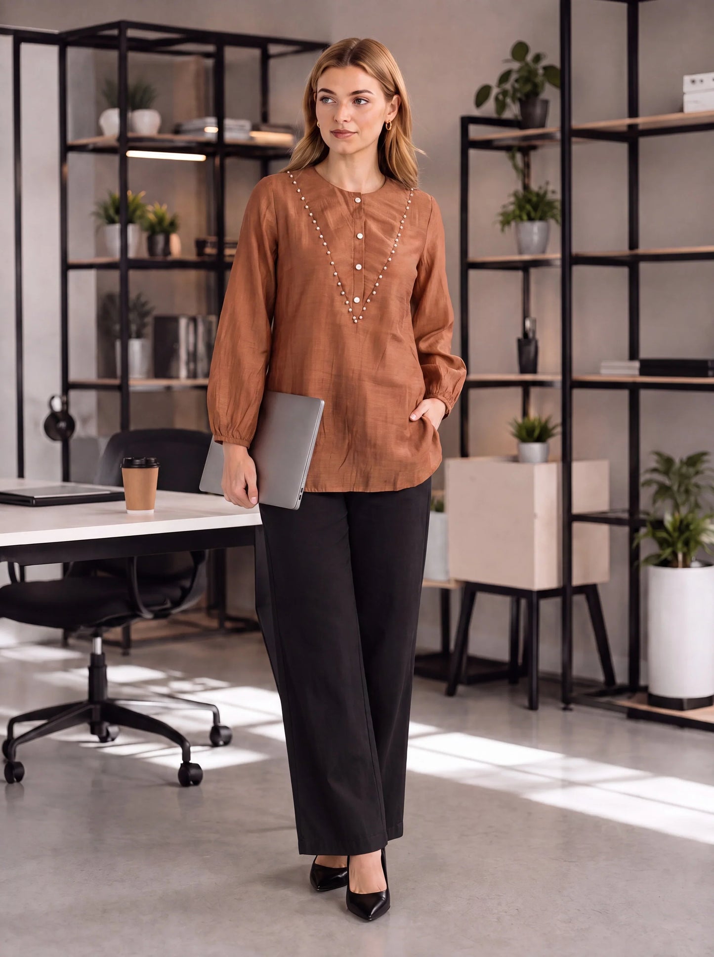 Mul Chanderi Puff Sleeve Style Shirt
