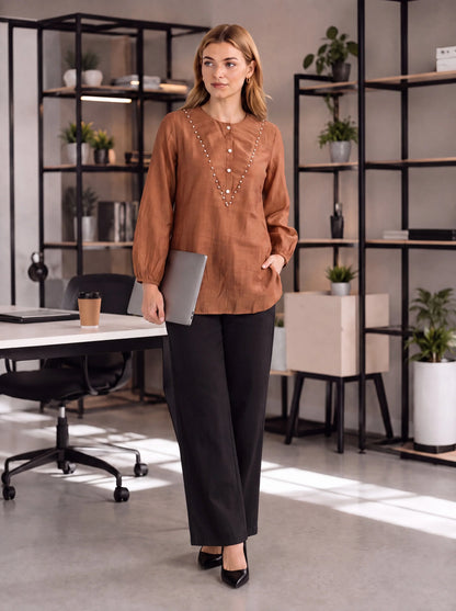 Mul Chanderi Puff Sleeve Style Shirt