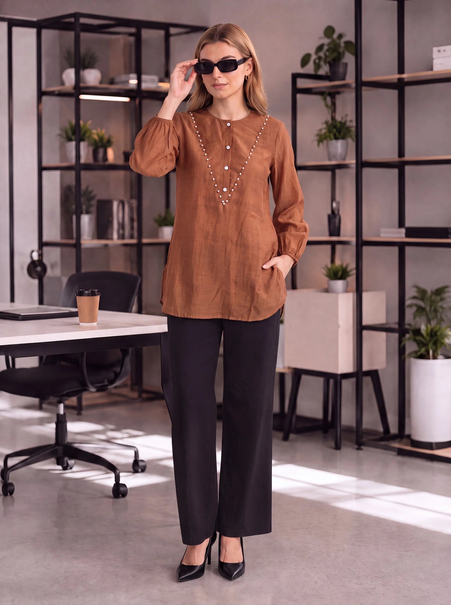 Mul Chanderi Puff Sleeve Style Shirt