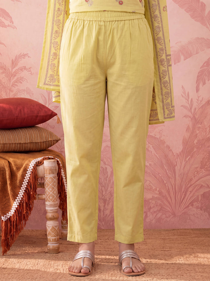 Cotton Floral Print Anarkali Kurta Dupatta Pant Set