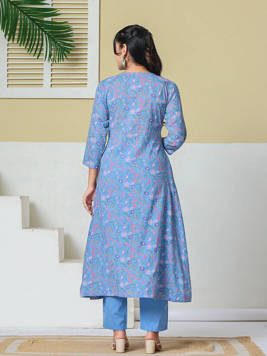 Cotton Kantha Work Kurta Pant Dupatta Set
