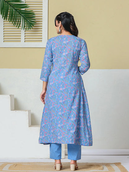 Cotton Kantha Work Kurta Pant Dupatta Set