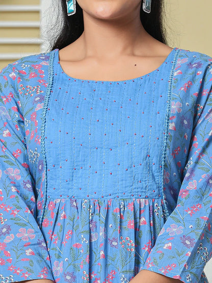 Cotton Kantha Work Kurta Pant Dupatta Set