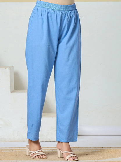 Cotton Kantha Work Kurta Pant Dupatta Set
