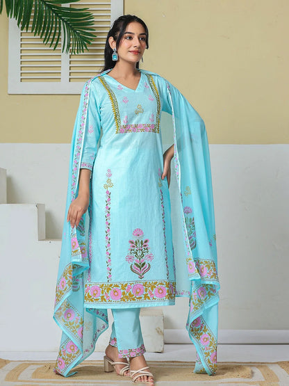 Cotton Kurta Pant Dupatta Set