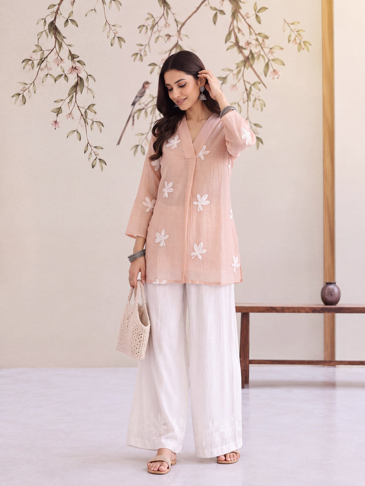 Pure Silk Chanderi Floral Applique Top