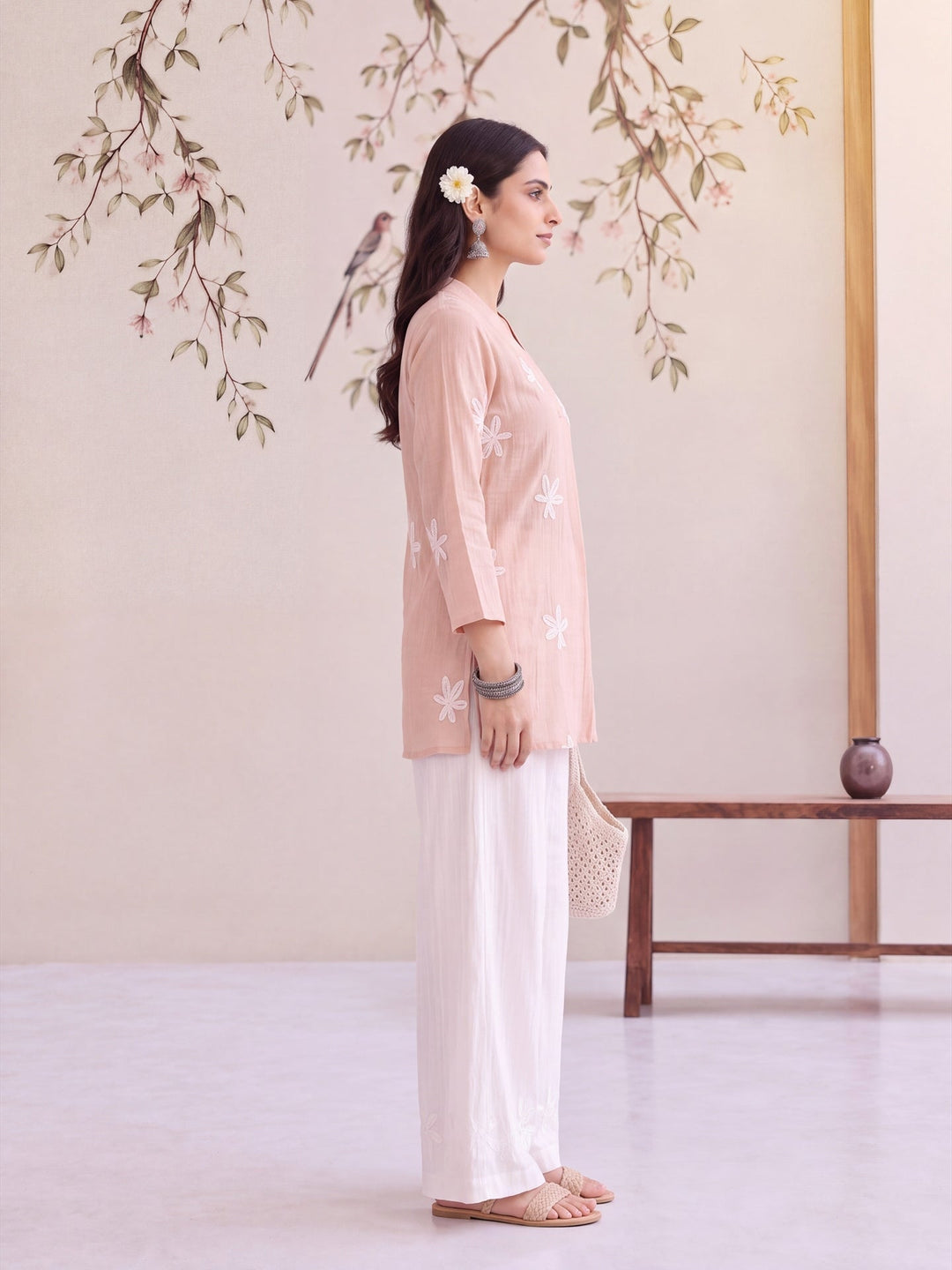 Pure Silk Chanderi Floral Applique Top