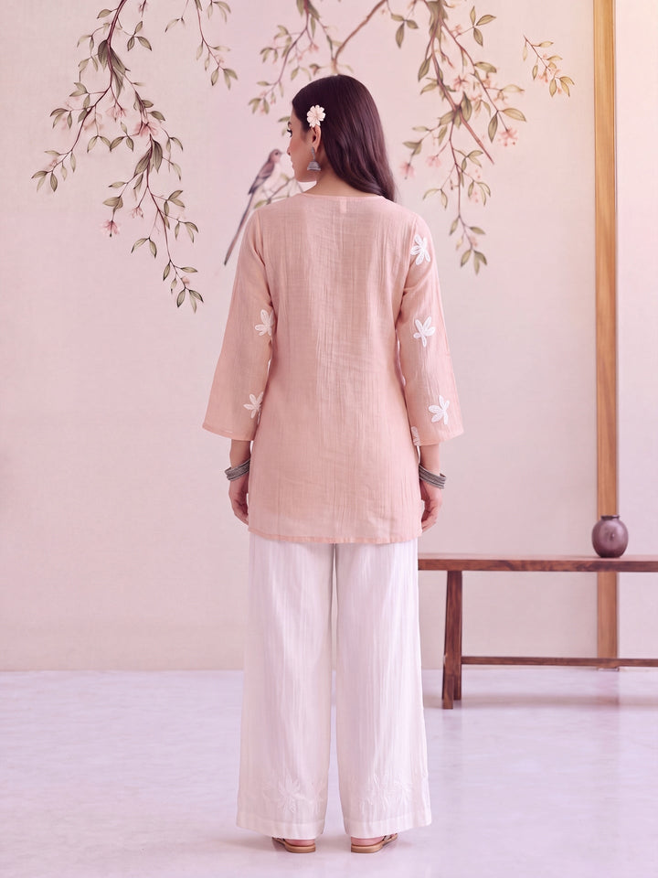 Pure Silk Chanderi Floral Applique Top