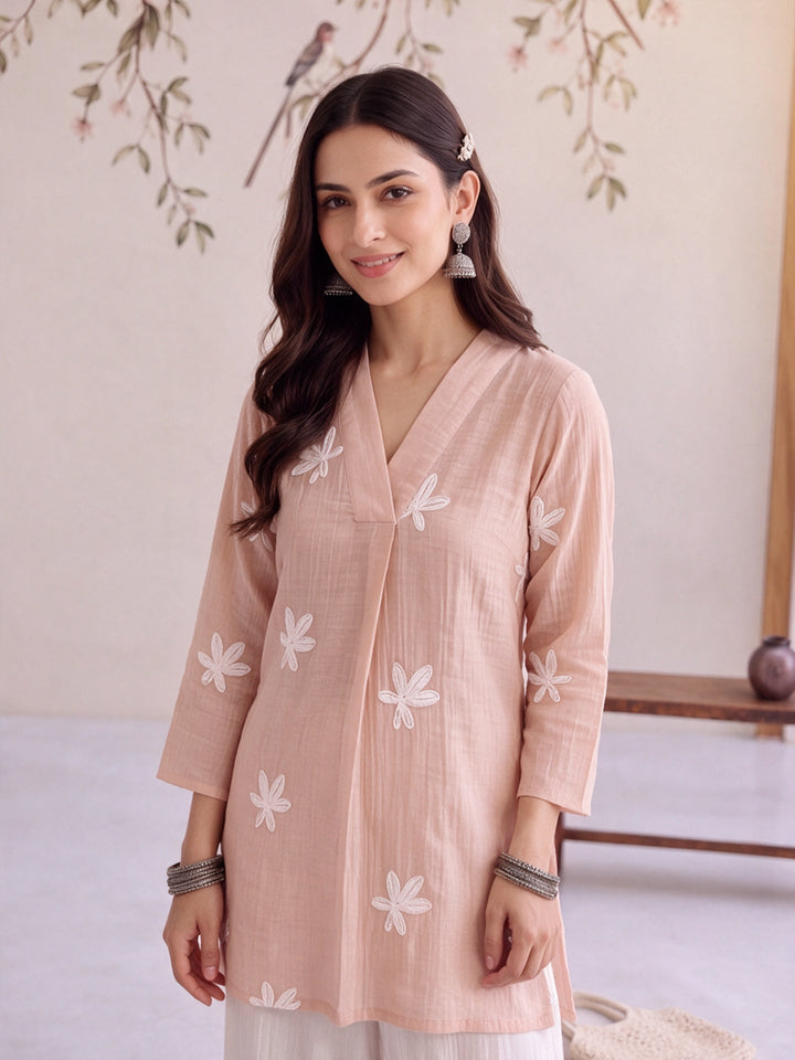 Pure Silk Chanderi Floral Applique Top