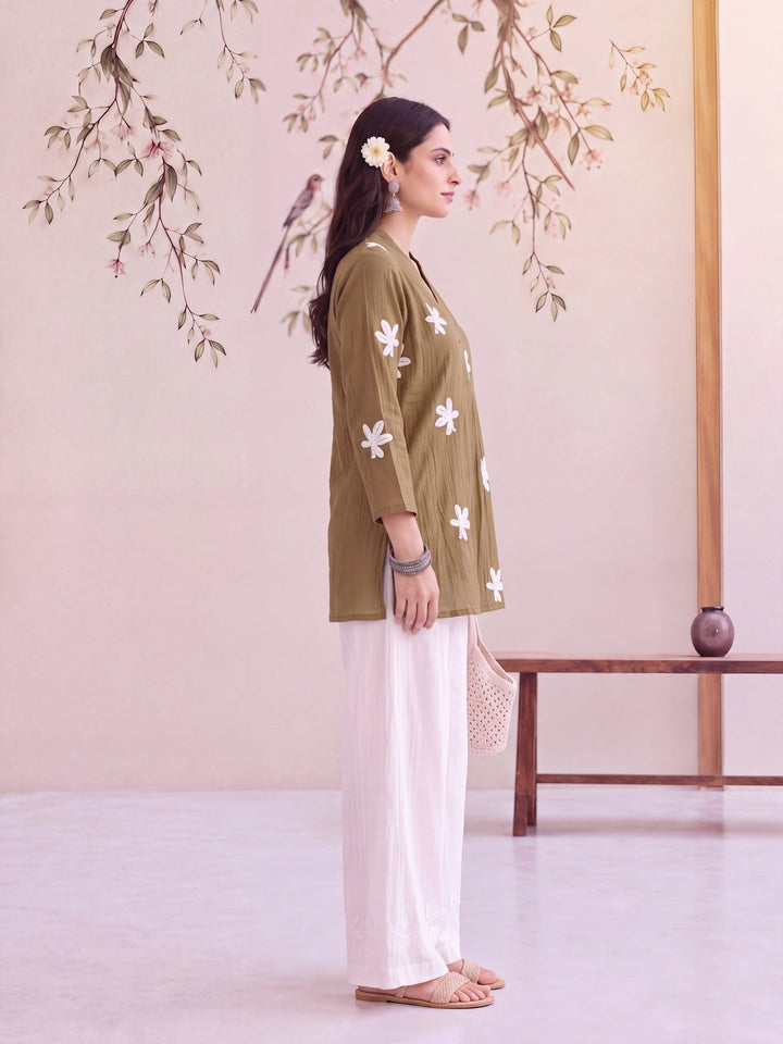 Pure Silk Chanderi Floral Applique Top