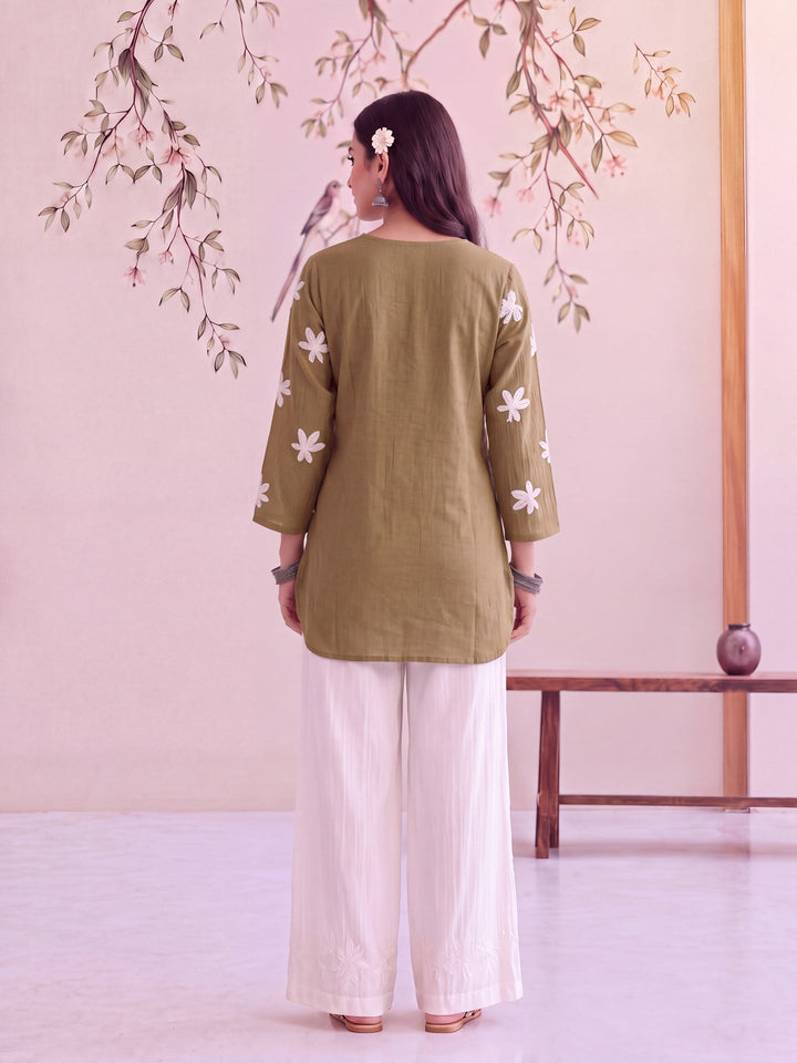 Pure Silk Chanderi Floral Applique Top