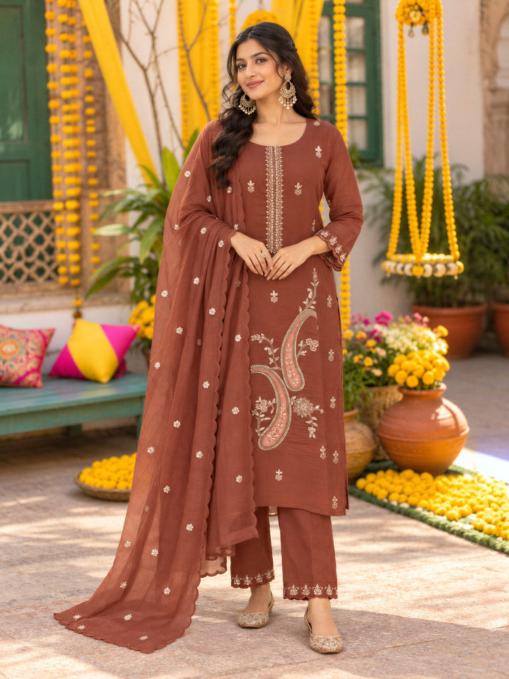 Mal Chanderi  Kurta Pant Dupatta Set