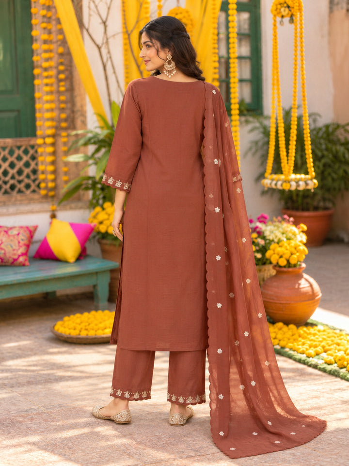 Mal Chanderi  Kurta Pant Dupatta Set