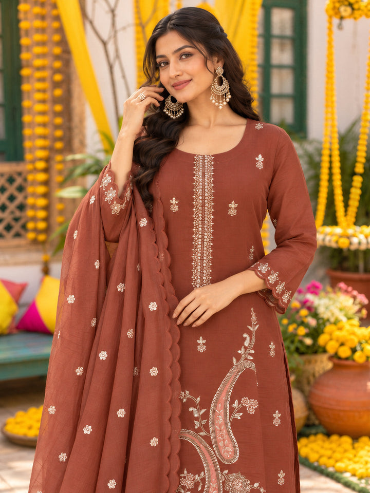 Mal Chanderi  Kurta Pant Dupatta Set