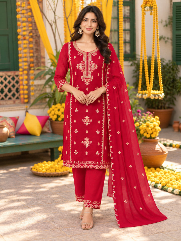 Silk Kurta Pant Dupatta Set
