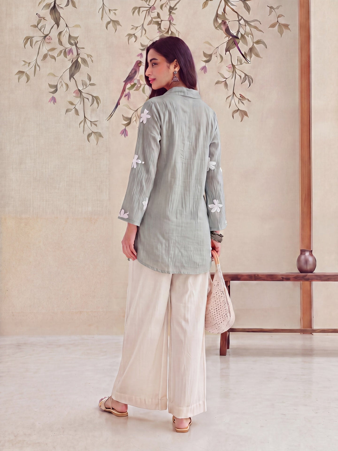 Pure Silk Chanderi Floral Applique Top